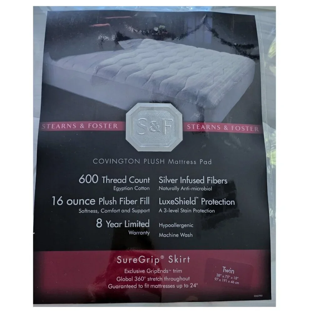 Stearns & Foster 600 Thread Count Covington Plush Mattress Pad Twin Size
